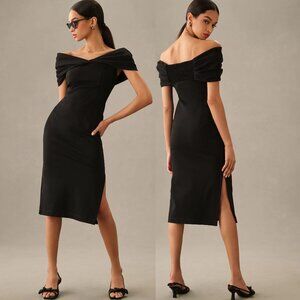 NEW Anthropologie Maeve Off-The-Shoulder Twist Midi Dress Black